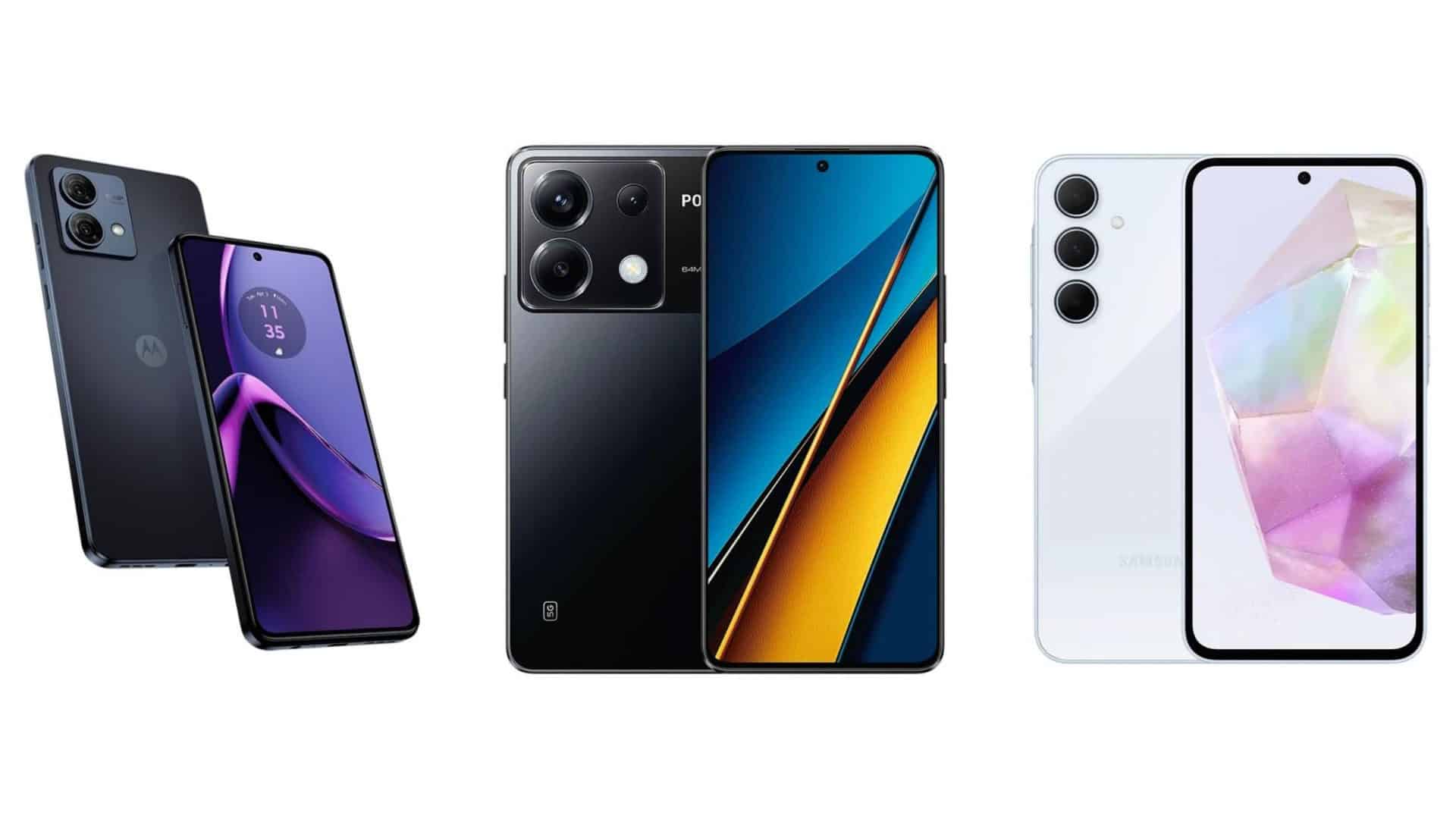 Montagem com celulares da Motorola, Xiaomi e Samsung que custam menos de dois mil reais na Amazon