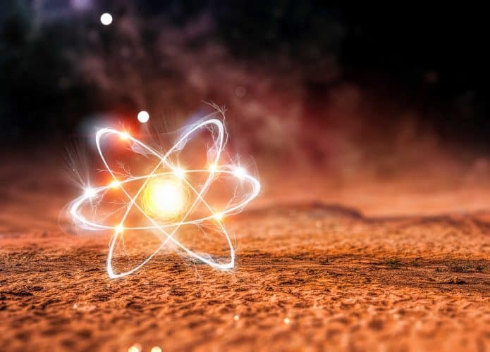 Fusão nuclear em superfície de planeta; átomo