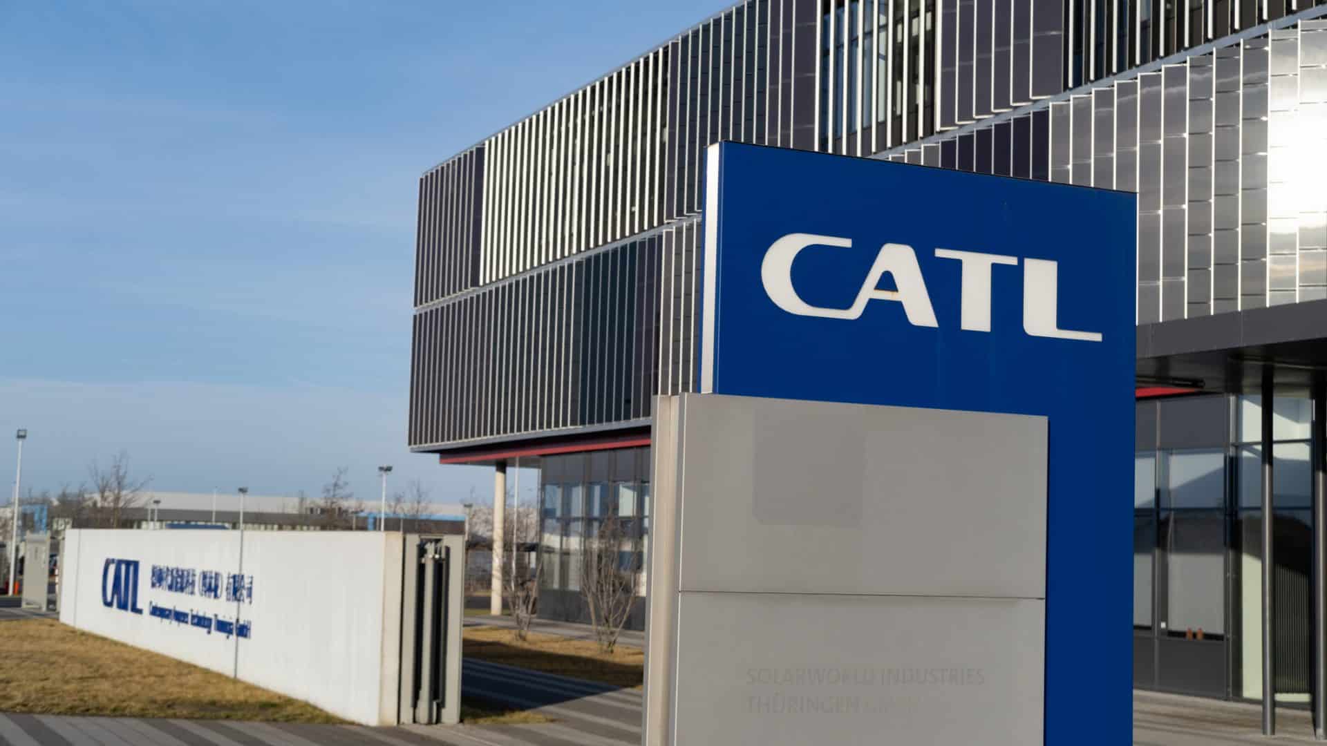 Advertising banner CATL Contemporary Amperex Technology Limited electric vehicle battery manufacturer, sustainable development Innovation in Battery Technology, Arnstadt, Germany - February 05, 2024