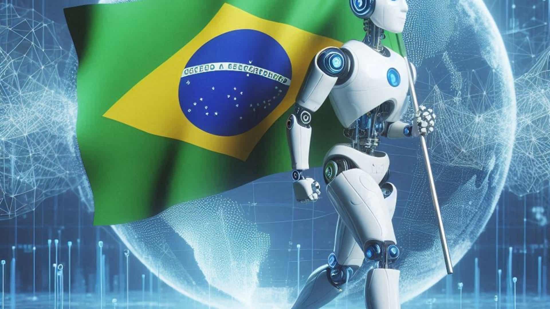 Robô carregando a bandeira do Brasil