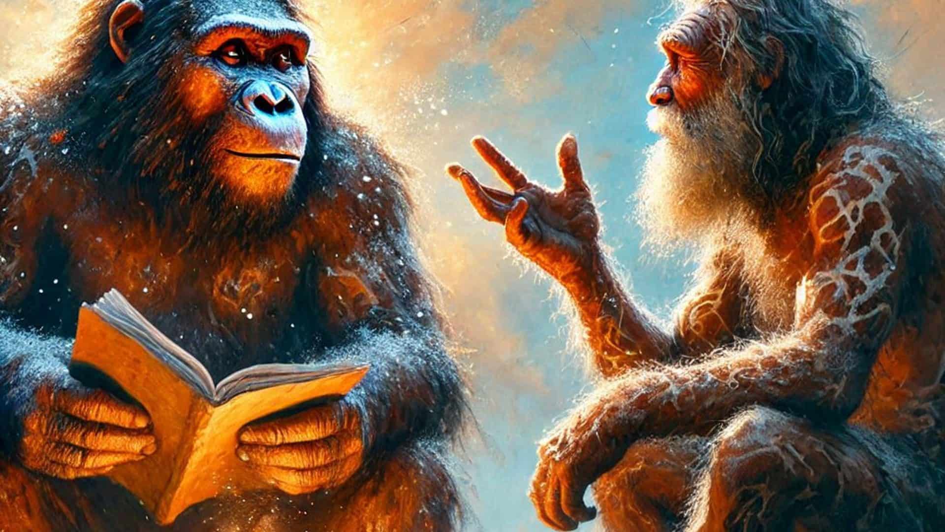 Neandertal conversando com um humano