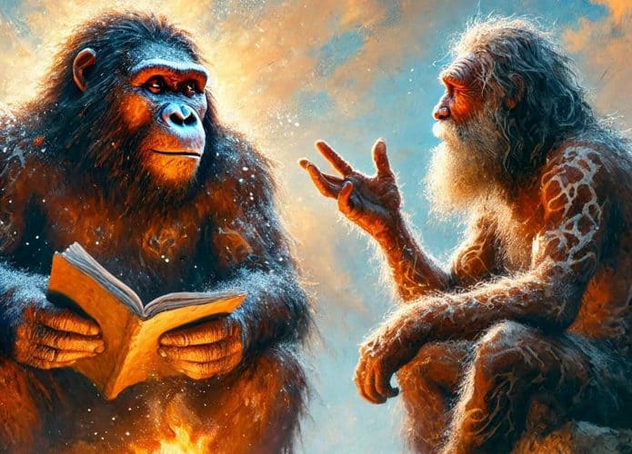 Neandertal conversando com um humano
