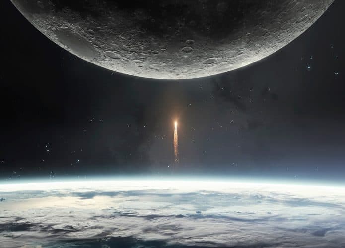 foguete indo da Terra para a Lua