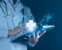 Imagem gerada por IA demonstrando interação entre aprendizado de máquina e medicina.