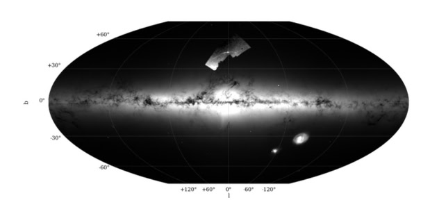Imagem computadorizada do mapa da Via Láctea fornecido pela Estação Espacial Gaia.