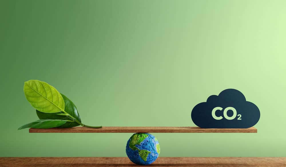 Imagem gerada por IA mostra o equilíbrio entre sustentabilidade e emissões de CO2.
