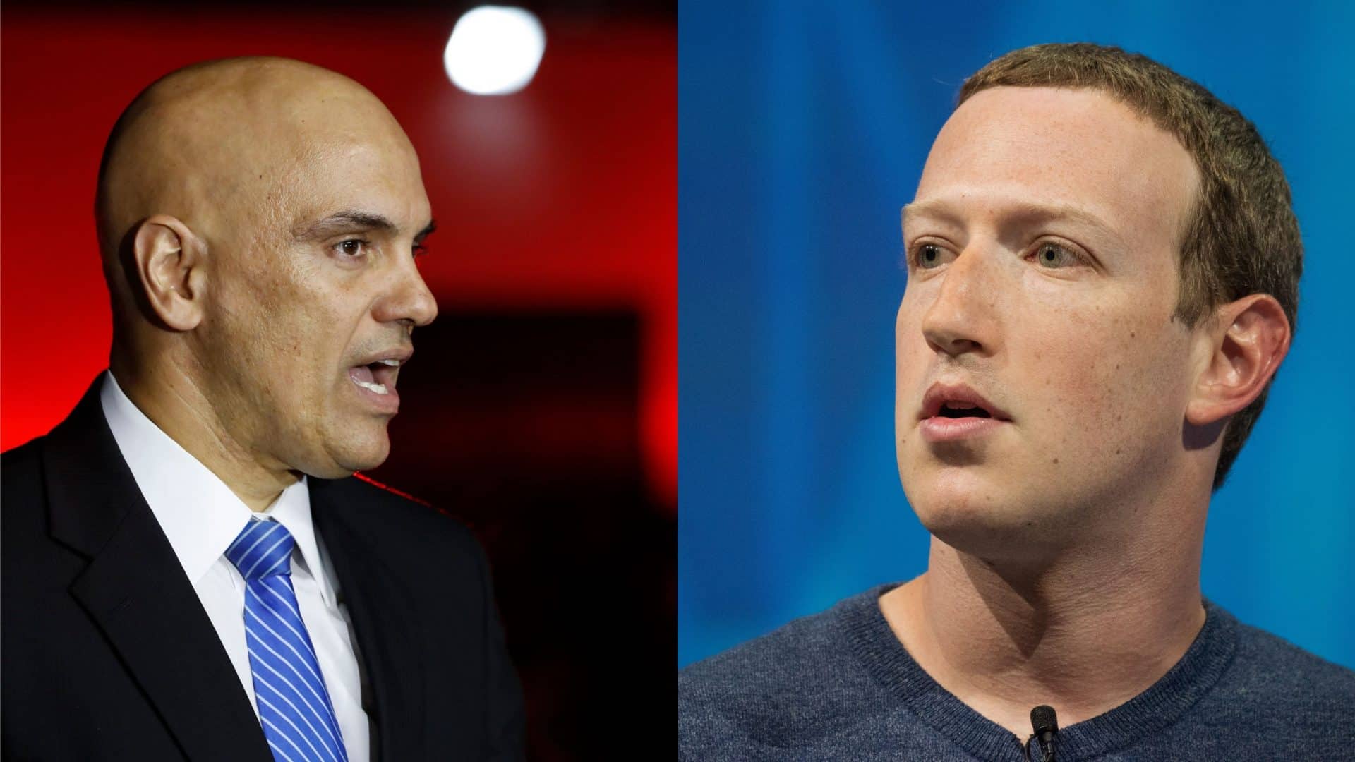 Montagem com fotos do ministro do STF Alexandre de Moraes e do CEO da Meta, Mark Zuckerberg