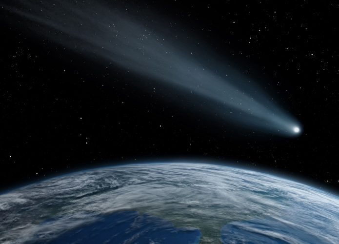 Ilustração de asteroide passando bem perto da Terra