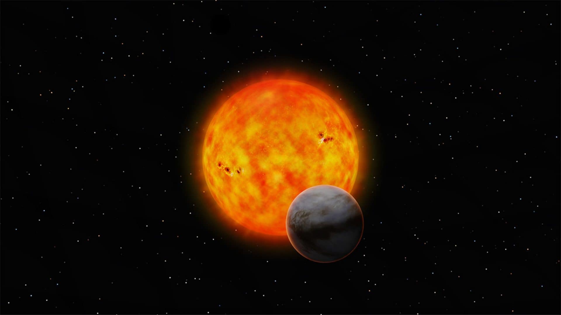Ilustração de exoplaneta super-Venus orbitando estrela que parece o Sol