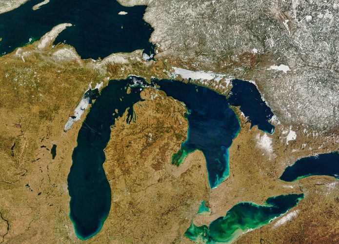 Imagem de satélite dos Grandes Lagos da América do Norte