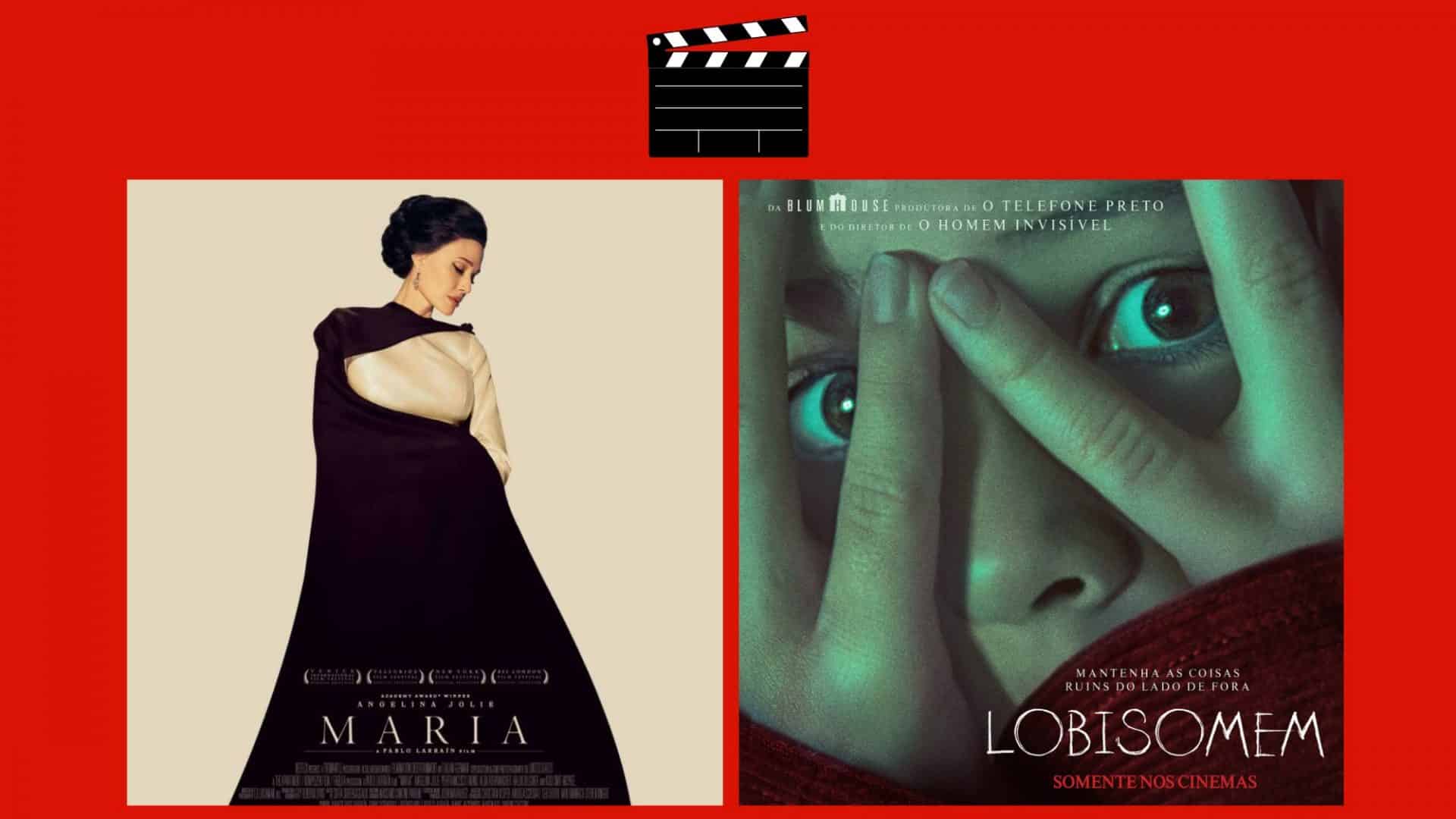 Montagem com pôsteres de Maria Callas e Lobisomem, dois entre os lançamentos de filmes da semana no cinema