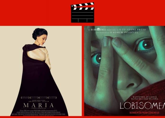 Montagem com pôsteres de Maria Callas e Lobisomem, dois entre os lançamentos de filmes da semana no cinema