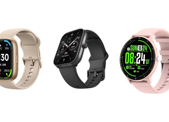 Montagem com modelos de smartwatch em promoção na Amazon