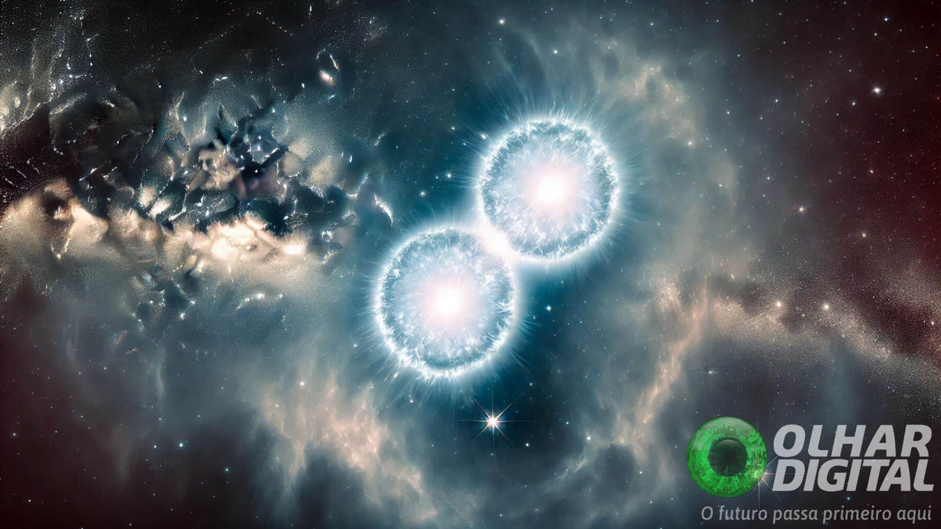 Ilustração de par de estrelas geladas uma perto da outra no espaço