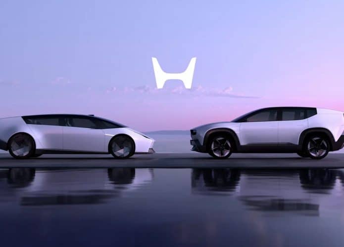 Honda Zero SUV e Honda Zero Saloon frente a frente em imagem promocional