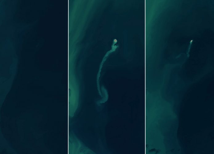 Ilha fantasma sumindo na costa leste do Azerbaijão