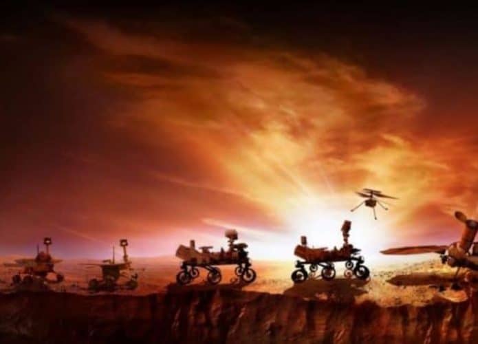 Os quatro rovers da NASA, Sojourner, Spirit and Opportunity e Curiosity, foram bem-sucedidos em chegar à Marte e explorar o planeta. (Imagem: NASA)