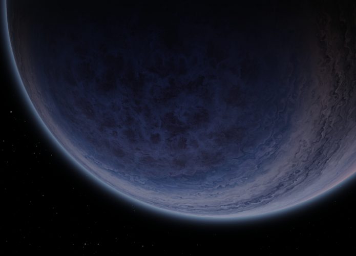 Planeta gasoso gigante com fundo espacial escuro