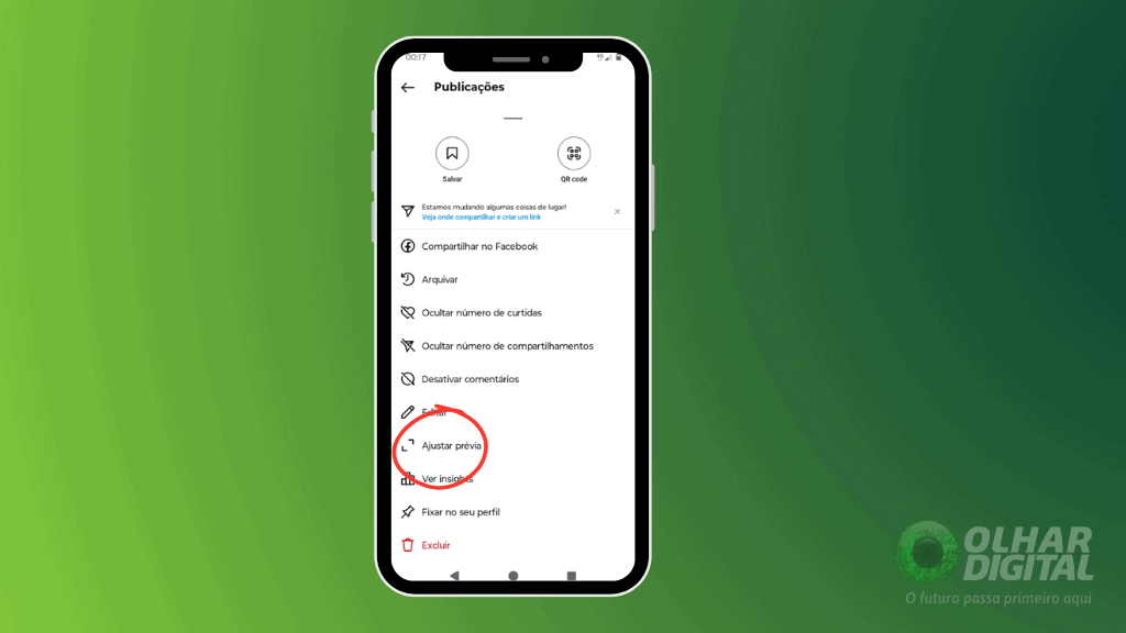 Ilustração de dois smartphones com a tela exibindo o Instagram sobre um fundo verde degradê. No canto inferior direito, há o logotipo do Olhar Digital.