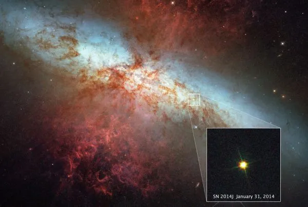 Esta imagem mostra SN2014J, uma das supernovas do tipo Ia mais próximas nas últimas décadas