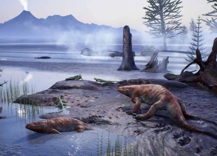 ilustração com animais da pre historia