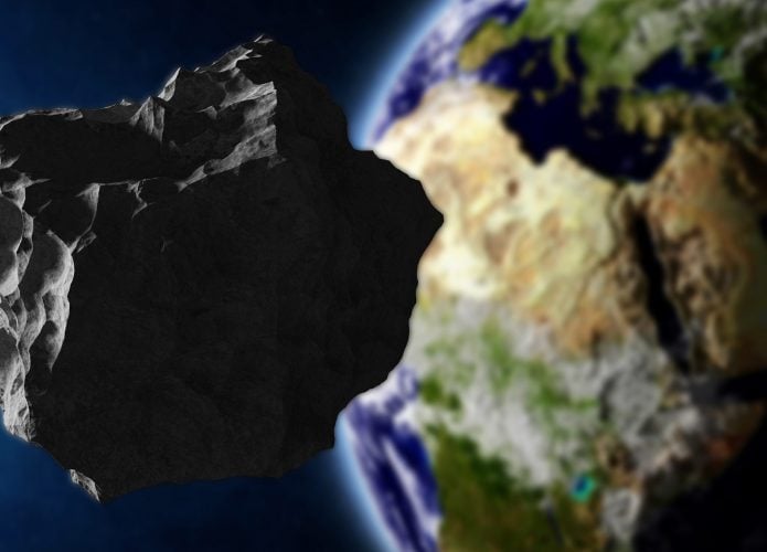 Representação artística de um asteroide em rota de colisão com a Terra