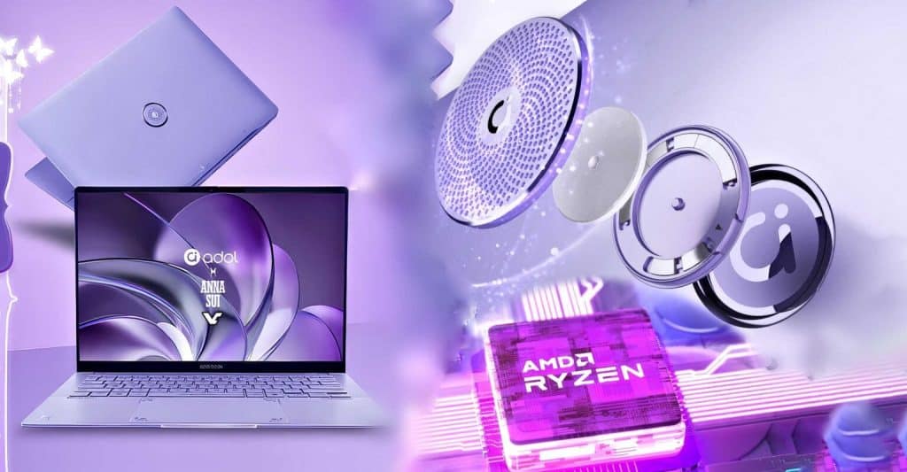 Asus Aidol 14 Air Fragrance Edition ao lado montagem com suas peças internas
