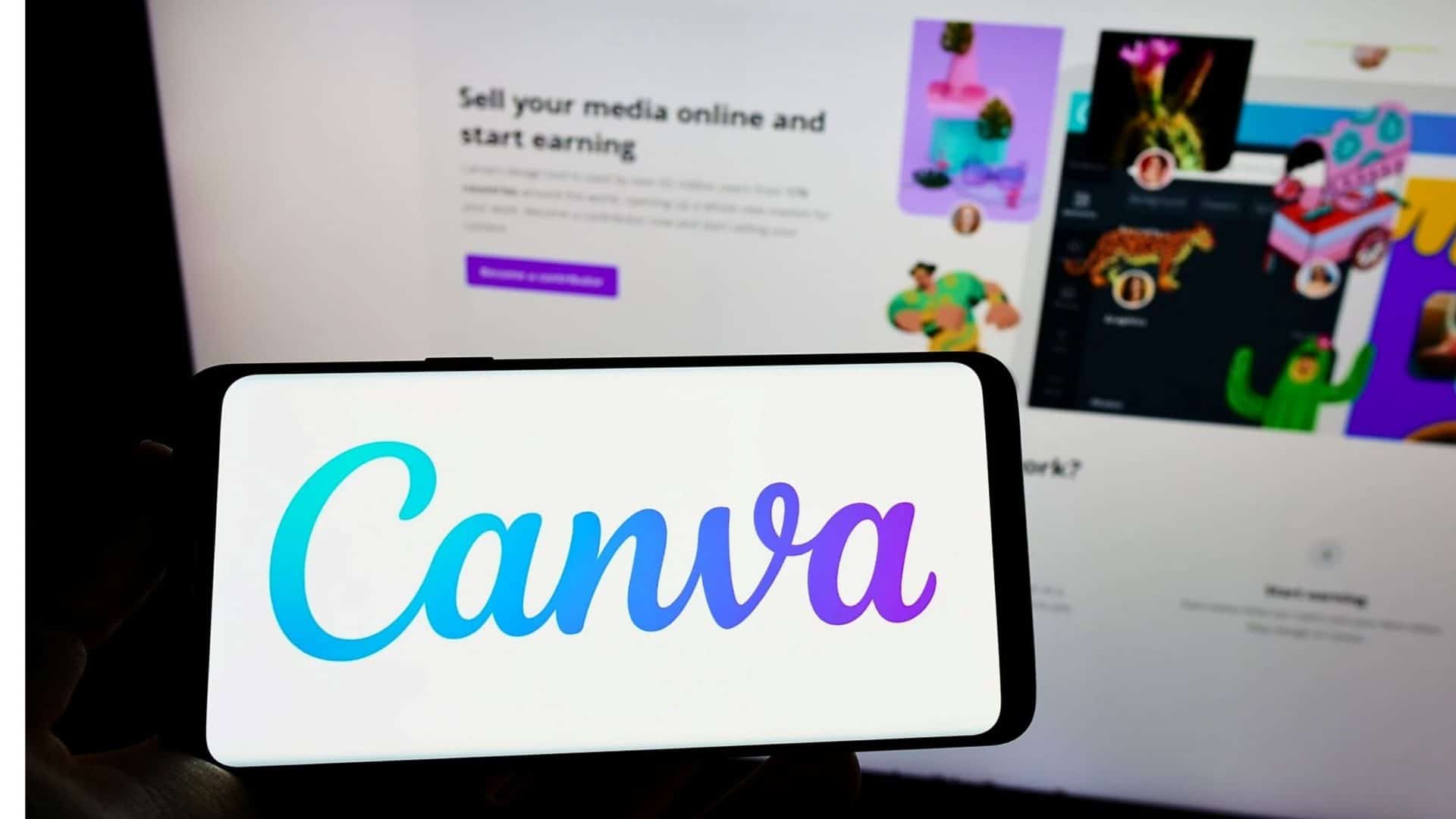 imagem de uma tela de computador e um celular com o Canva