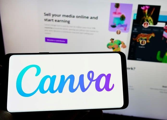 imagem de uma tela de computador e um celular com o Canva