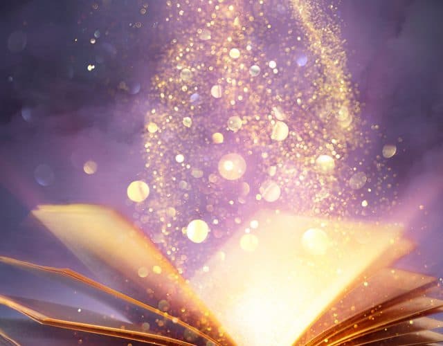 Magic,Book,With,Open,Pages,And,Abstract,Lights,Shining,In