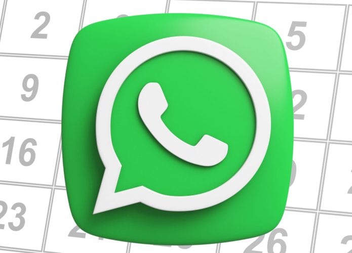 Logo do WhatsApp em destaque, com os dias de um calendário visíveis ao fundo, apresentados com leve transparência