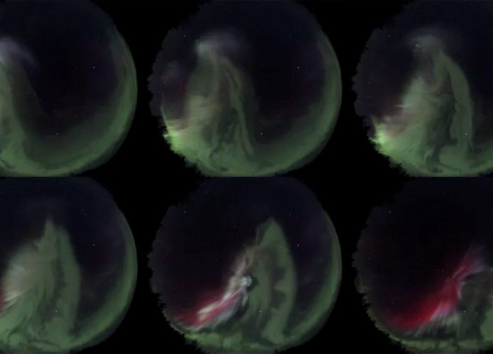 Luzes brancas na aurora boreal