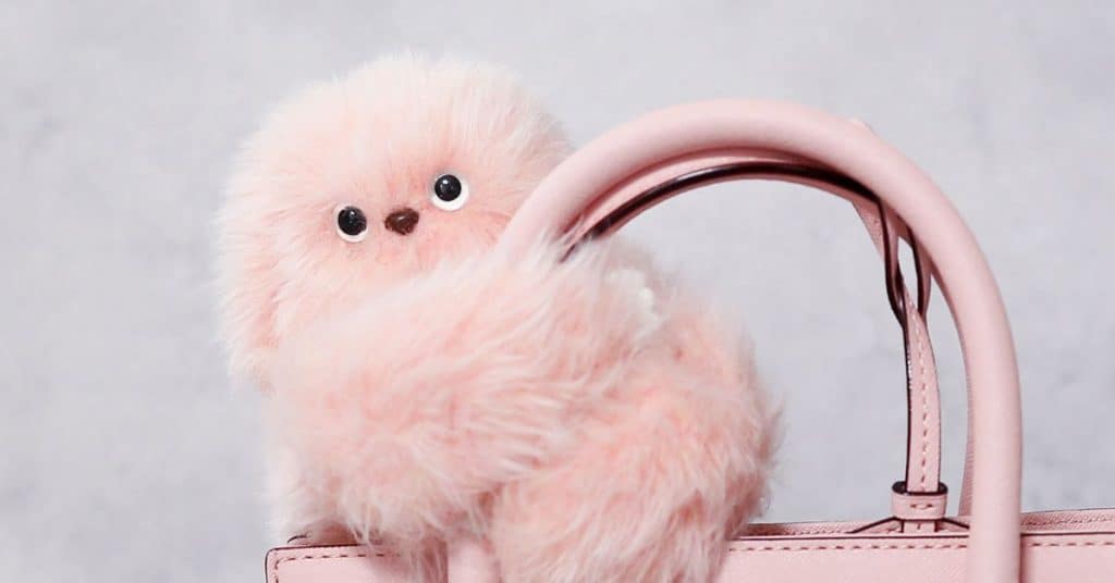 Mirumi rosa agarrado a uma bolsa