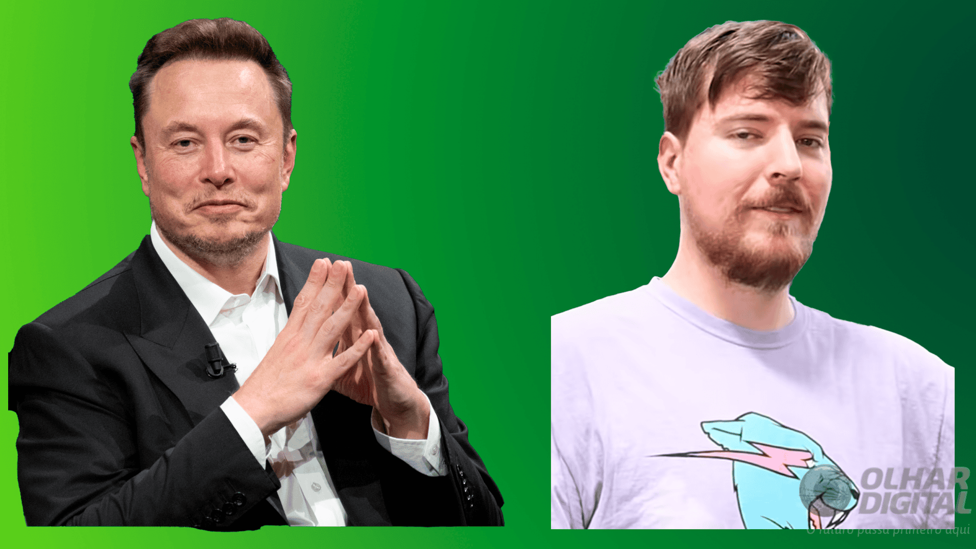 Montagem com as fotos de Elon Musk e MrBeast