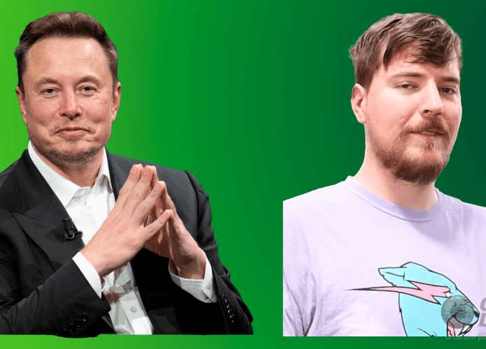 Montagem com as fotos de Elon Musk e MrBeast