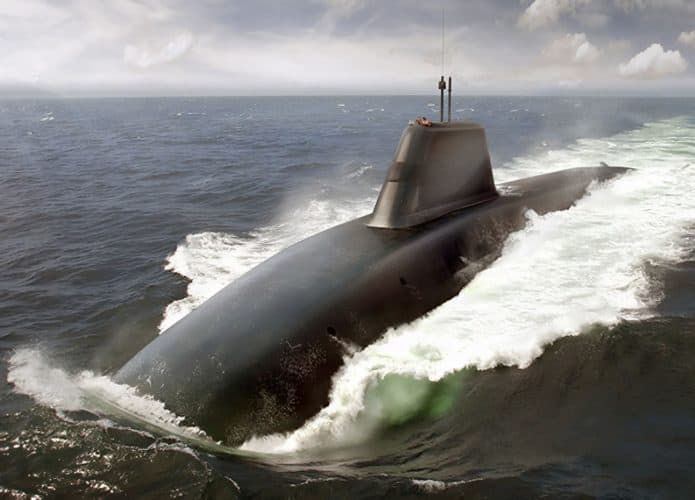Imagem conceitual de um futuro submarino Dreadnought no oceano