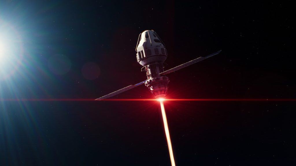 satélite com um laser