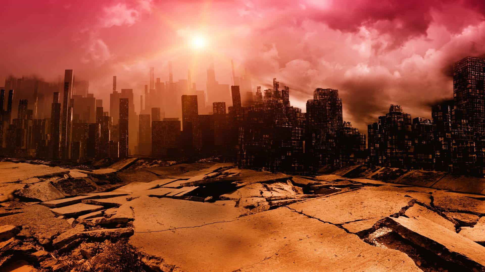 Imagem conceitual de cidade sofrendo um terremoto
