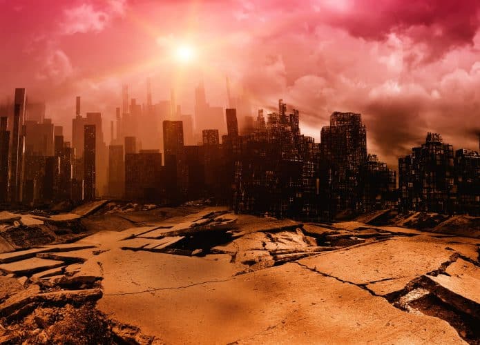 Imagem conceitual de cidade sofrendo um terremoto