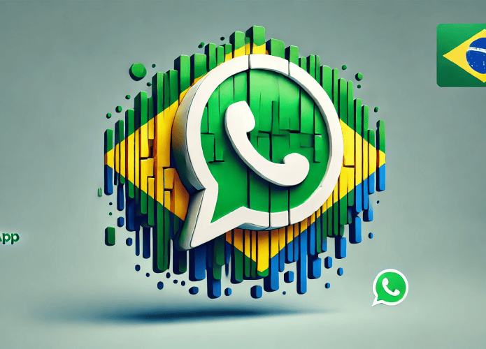 Imagem gerada por IA, mostra o logo do WhatsApp nas cores da bandeira do Brasil, fazendo alusão a um 