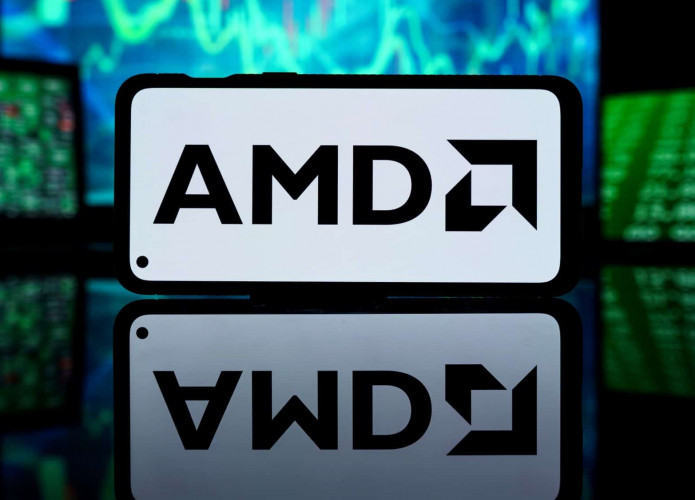 Logo da AMD na tela de um smartphone