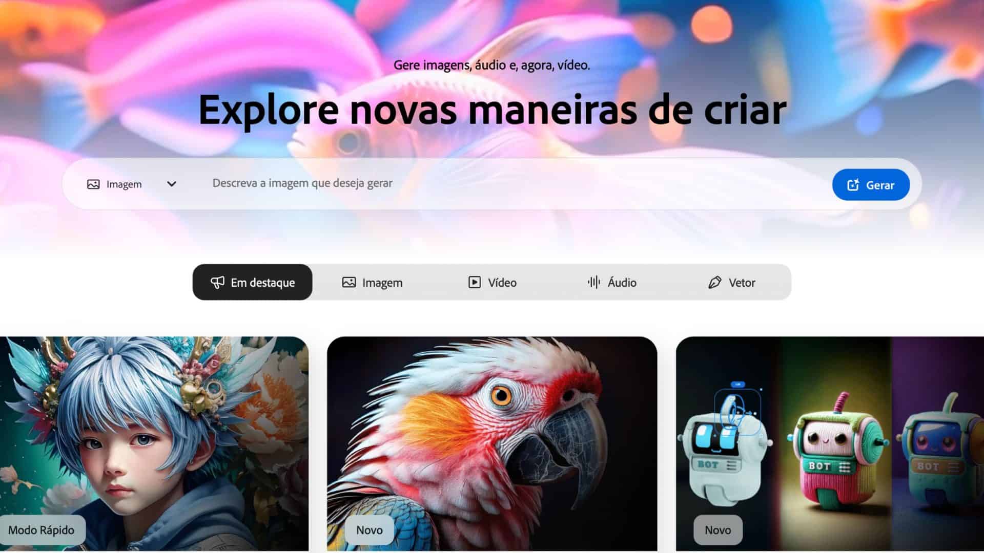 Captura de tela da página sobre o Firefly no site da Adobe