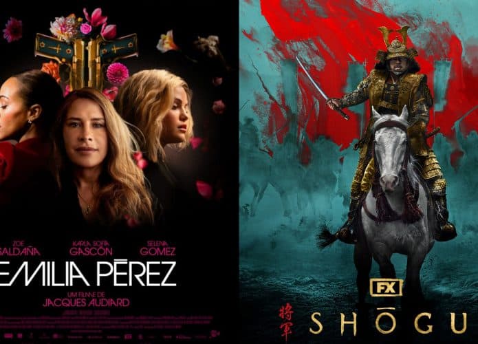 Montagem com pôsteres do filme Emilia Pérez e da série Xógum, destaques do Critics Choice Awards de 2025