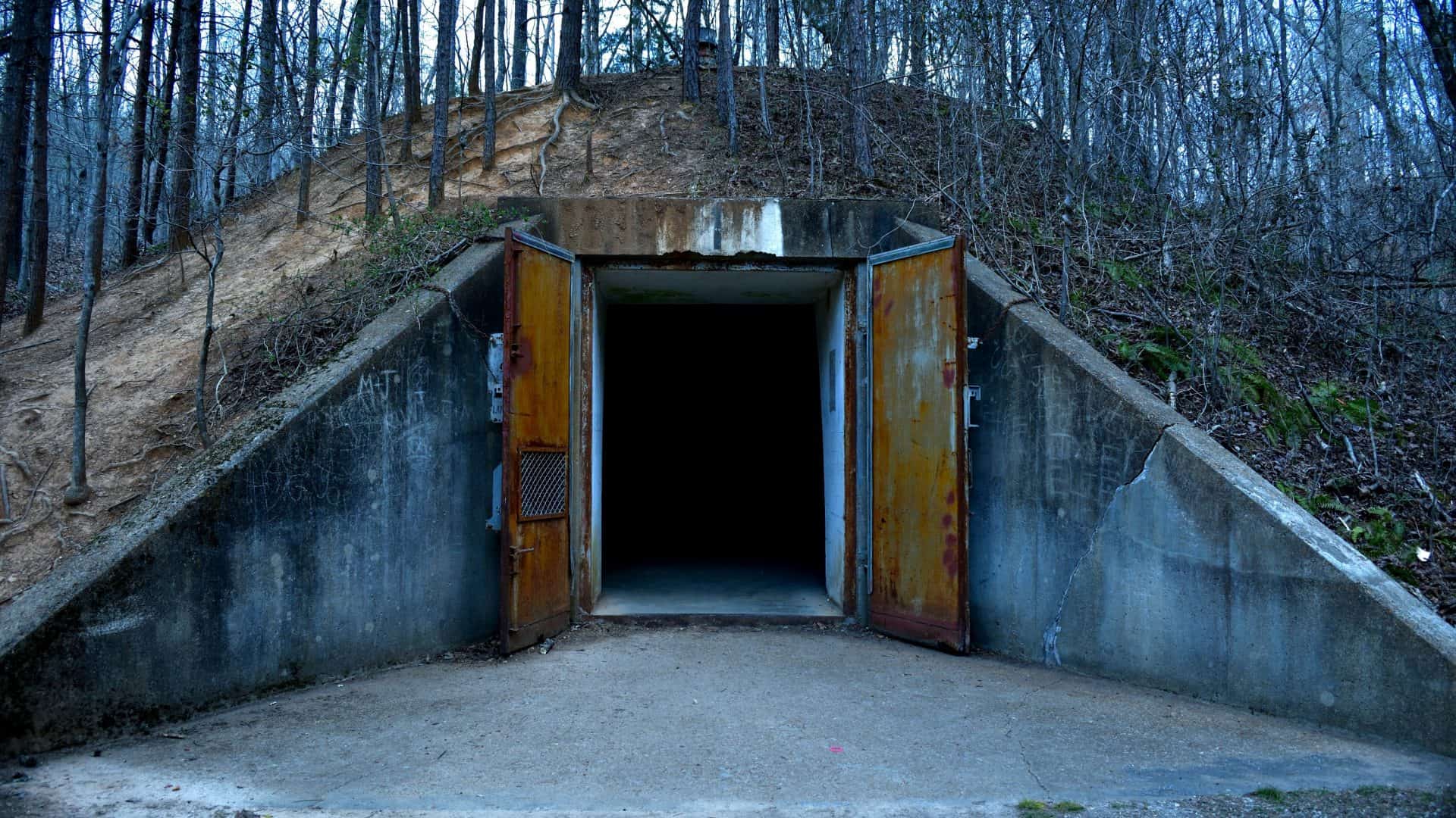 Entrada de bunker na floresta