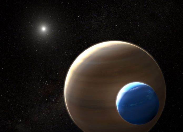 Ilustração da exolua Kepler-1625b-I orbitando seu planeta