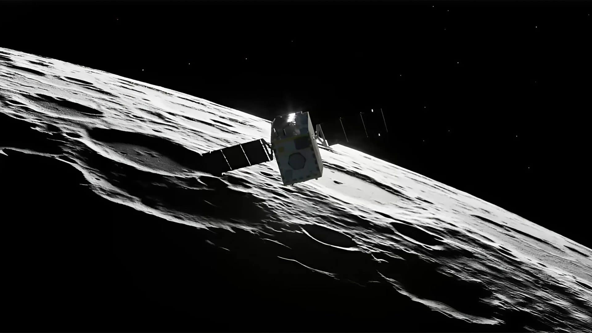 Representação artística da sonda Lunar Trailblazer, da NASA, na órbita da Lua