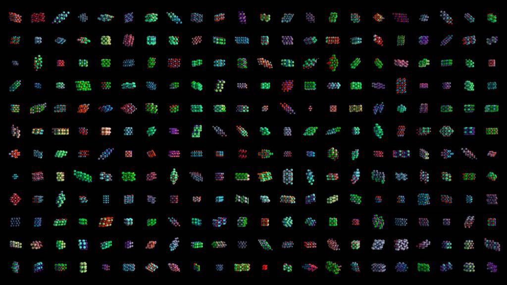 Ilustração de moléculas de tipos de supermaterial gerados por IA da Microsoft