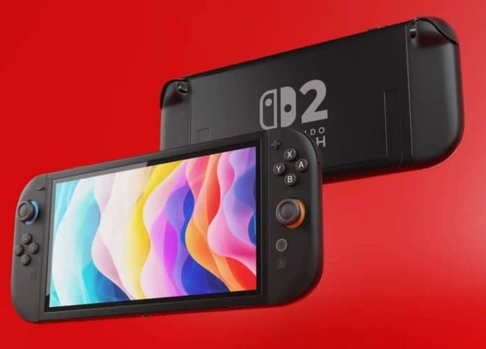 imagem mostra a parte frontal e traseiro do novo console nintendo switch 2