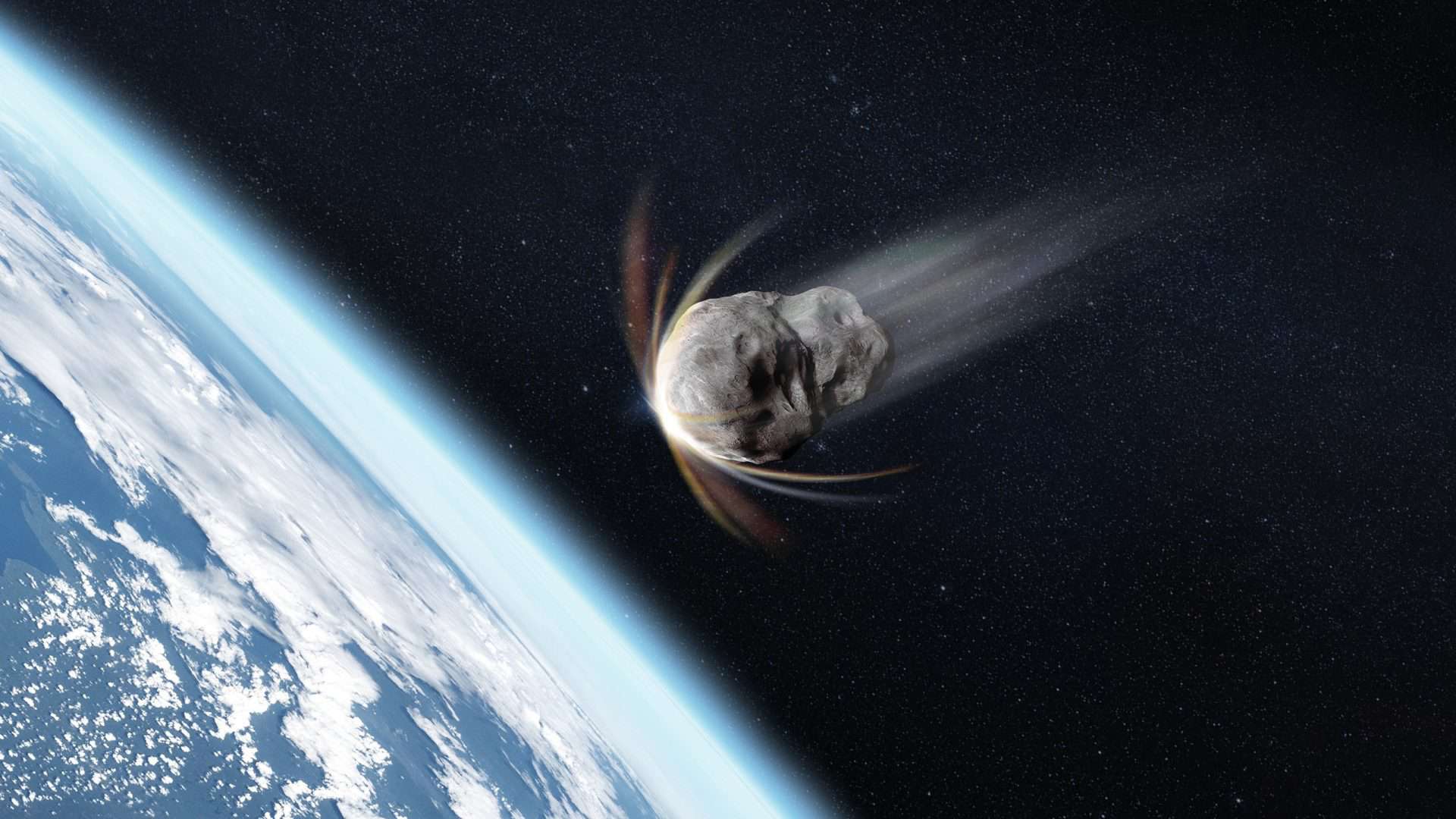 Ilustração de um asteroide prestes a entrar na atmosfera da Terra