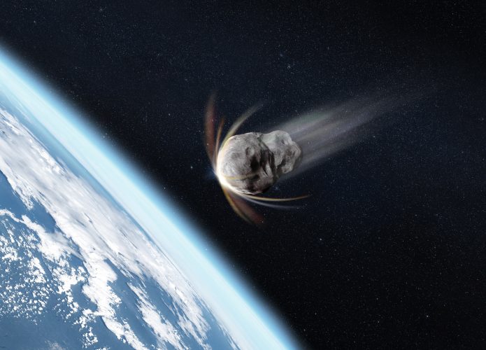 Ilustração de um asteroide prestes a entrar na atmosfera da Terra